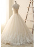 Champagne Tulle Lace Halter Neck Beaded Wedding Dress